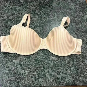 Playtex Womens Bra 44C Beige w/Gold Stripes Adj Straps Padding Underwire EUC
